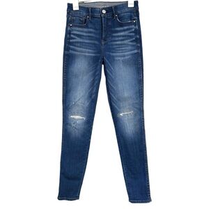 WHBM The Skinny High Rise Blue jeans Faux Distressed Casual Denim Womens Size 0